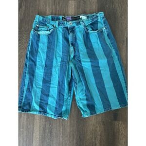 Rare Vintage Levi Silver Tab Baggy Shorts Size 36 Blue Teal Stripes Levis 12" In